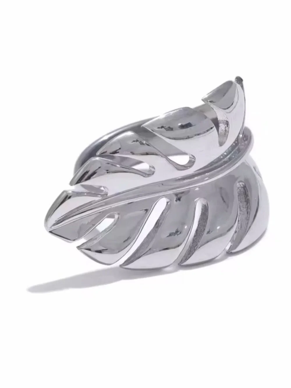 Silver tone Leaf Statement Ring